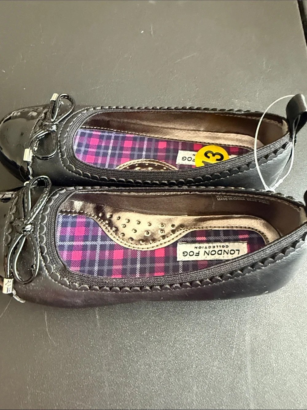 London Fog Girls' Black Patent Ballet Flats with Decorative Bow